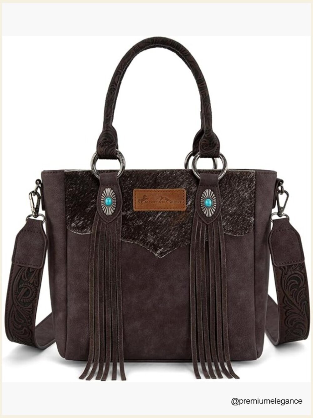 Genuine Cowhide Leather Crossbody Bag with Tassel Top Handle Handbag
